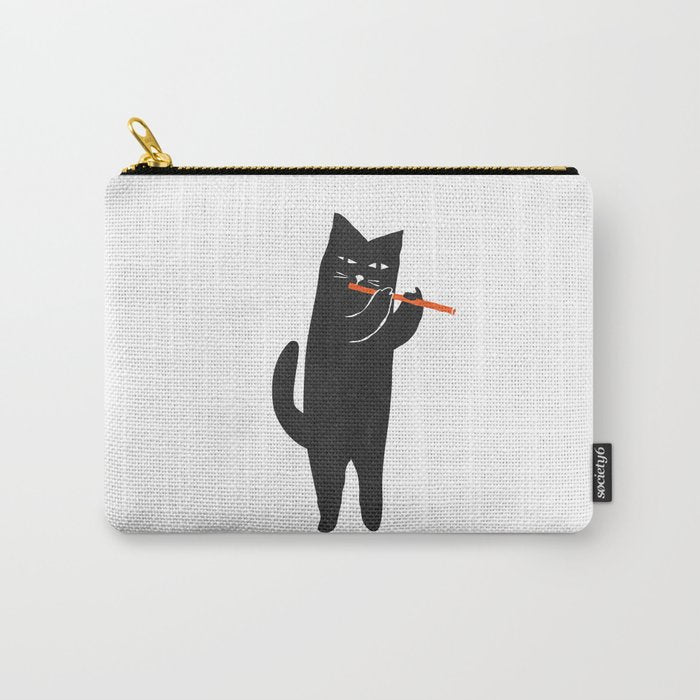 Black cat with flute Carry All Pouch Gallery Image 1