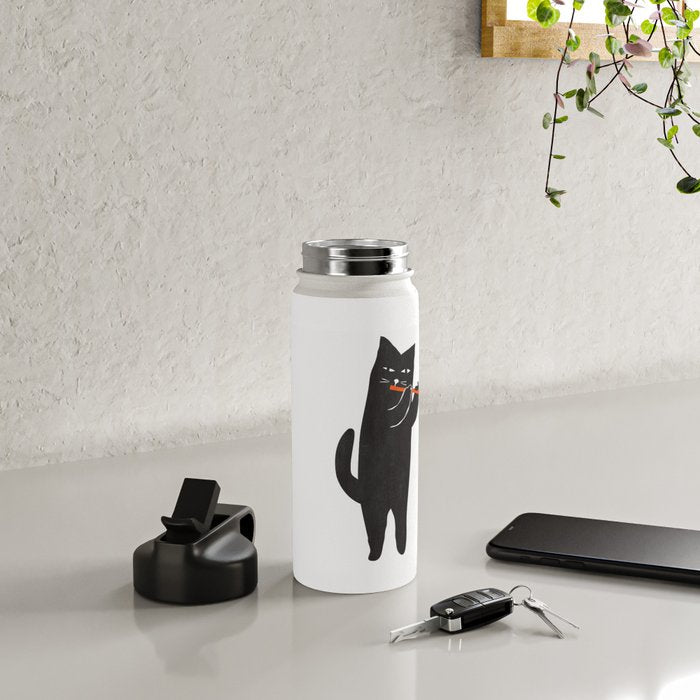 Black cat with flute Water Bottle Gallery Image 4