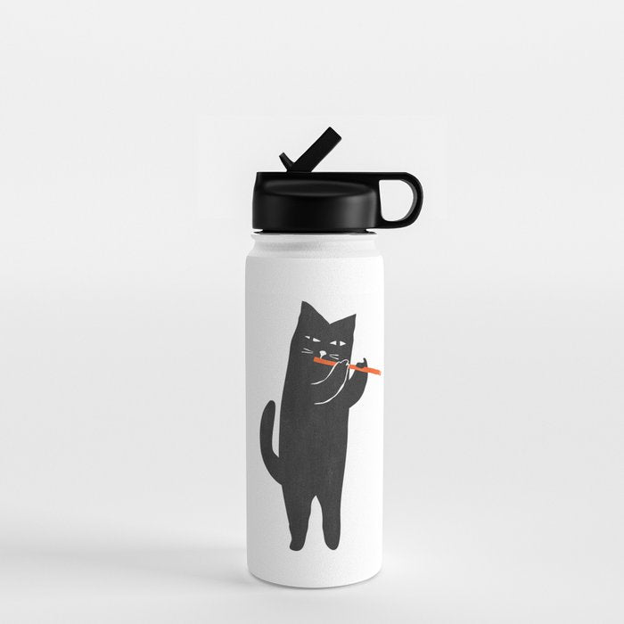Black cat with flute Water Bottle Gallery Image 1