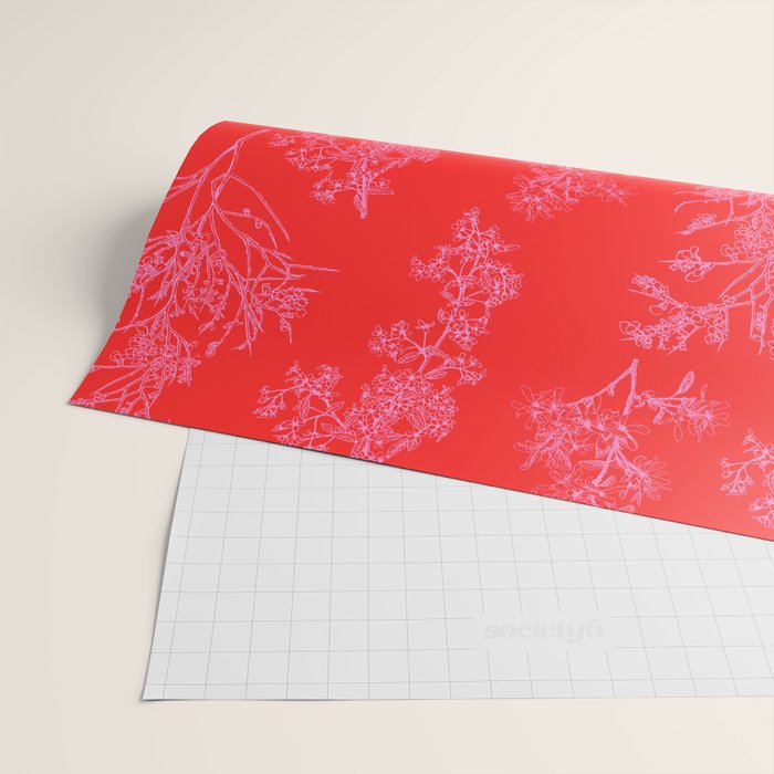 Preppy Pink and Red Bold Botanical Cottage Floral Pattern Wrapping Paper Gallery Image 2