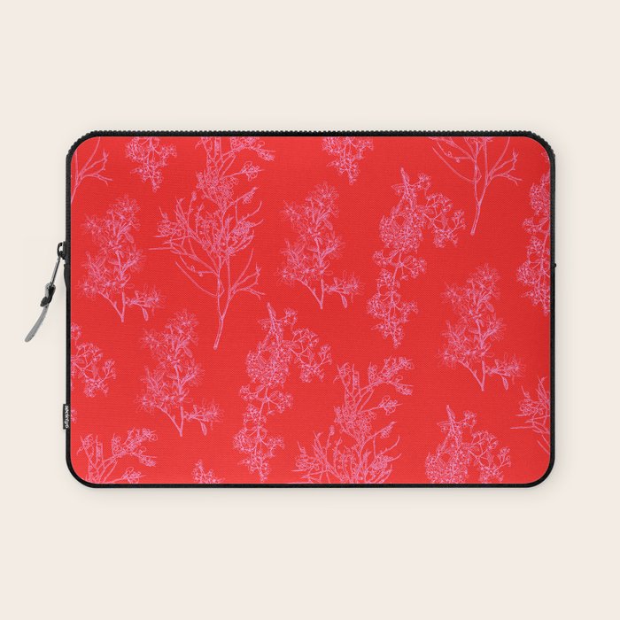 Preppy Pink and Red Bold Botanical Cottage Floral Pattern Laptop Sleeve Gallery Image 1