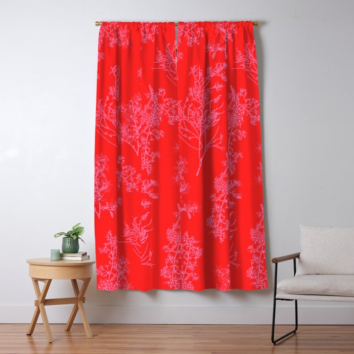 Preppy Pink and Red Bold Botanical Cottage Floral Pattern Window Curtain Gallery Image 5