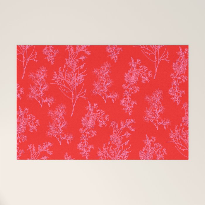 Preppy Pink and Red Bold Botanical Cottage Floral Pattern Welcome Mat Gallery Image 1