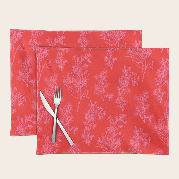 Preppy Pink and Red Bold Botanical Cottage Floral Pattern Placemat Gallery Image 1