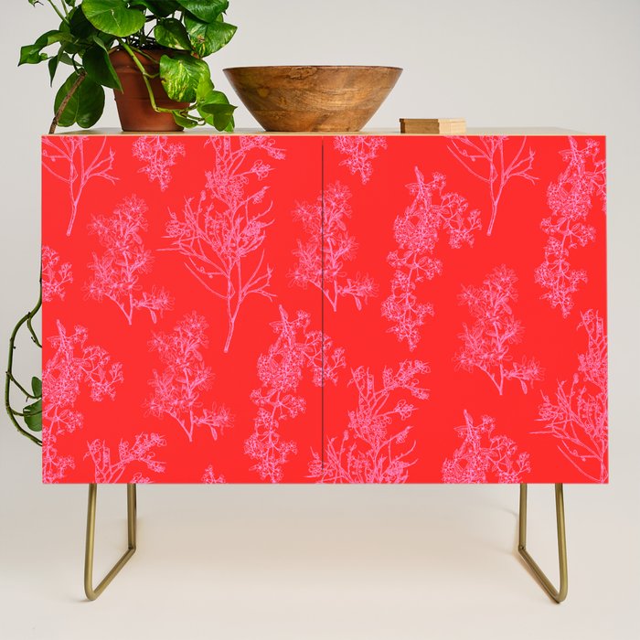 Preppy Pink and Red Bold Botanical Cottage Floral Pattern Credenza Gallery Image 1