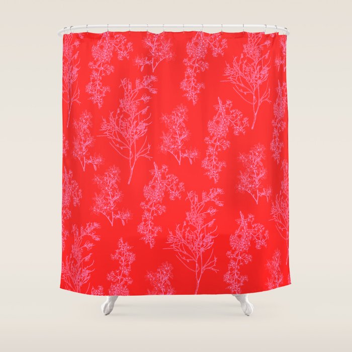 Preppy Pink and Red Bold Botanical Cottage Floral Pattern Shower Curtain Gallery Image 1