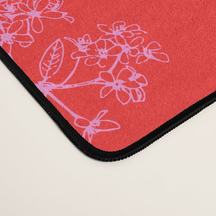 Preppy Pink and Red Bold Botanical Cottage Floral Pattern Desk Mat Gallery Image 4