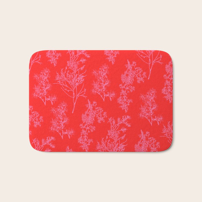 Preppy Pink and Red Bold Botanical Cottage Floral Pattern Bath Mat Gallery Image 1