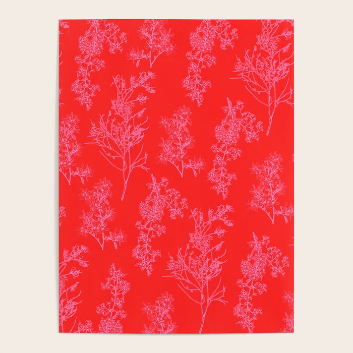Preppy Pink and Red Bold Botanical Cottage Floral Pattern Poster Gallery Image 4