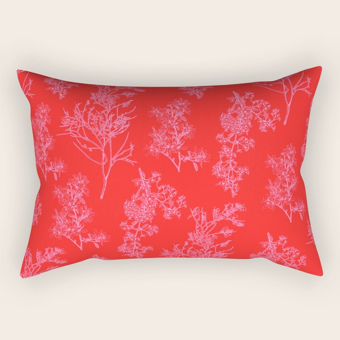 Preppy Pink and Red Bold Botanical Cottage Floral Pattern Rectangular Pillow Gallery Image 2