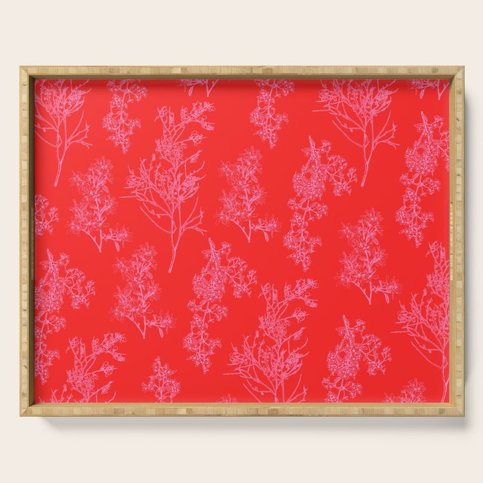 Preppy Pink and Red Bold Botanical Cottage Floral Pattern Serving Tray Gallery Image 1