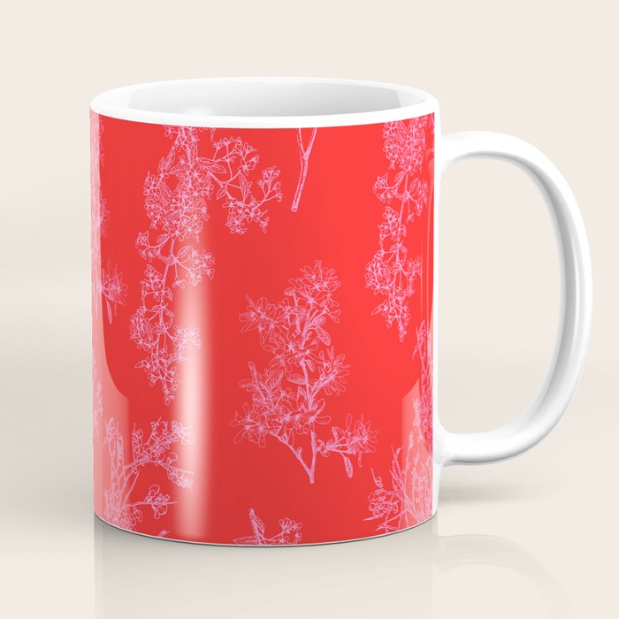 Preppy Pink and Red Bold Botanical Cottage Floral Pattern Coffee Mug Gallery Image 1