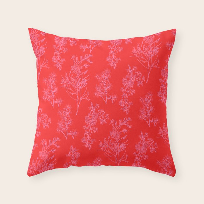 Preppy Pink and Red Bold Botanical Cottage Floral Pattern Throw Pillow Gallery Image 1