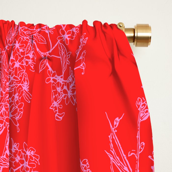 Preppy Pink and Red Bold Botanical Cottage Floral Pattern Window Curtain Gallery Image 2