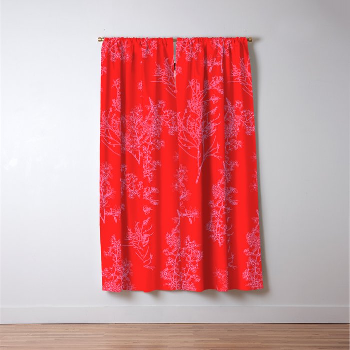 Preppy Pink and Red Bold Botanical Cottage Floral Pattern Window Curtain Gallery Image 3