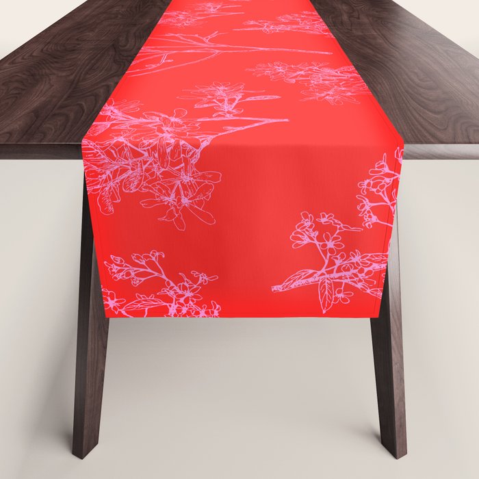 Preppy Pink and Red Bold Botanical Cottage Floral Pattern Table Runner Gallery Image 1