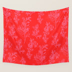 Preppy Pink and Red Bold Botanical Cottage Floral Pattern Wall Tapestry Gallery Image 4