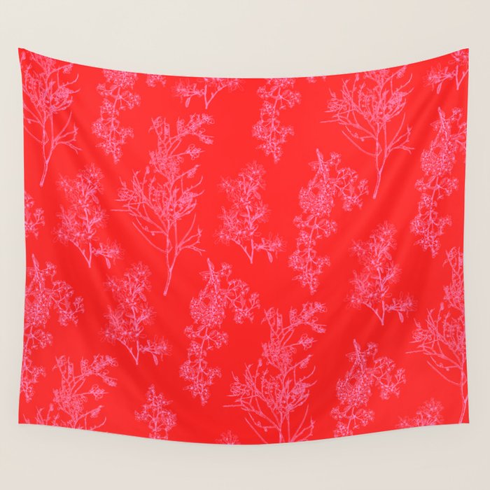 Preppy Pink and Red Bold Botanical Cottage Floral Pattern Wall Tapestry Gallery Image 4