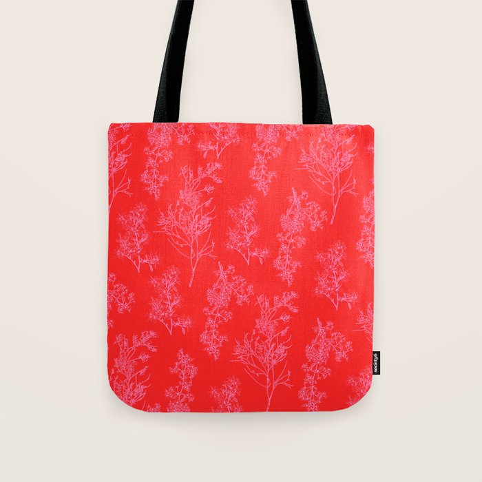 Preppy Pink and Red Bold Botanical Cottage Floral Pattern Tote Bag Gallery Image 1