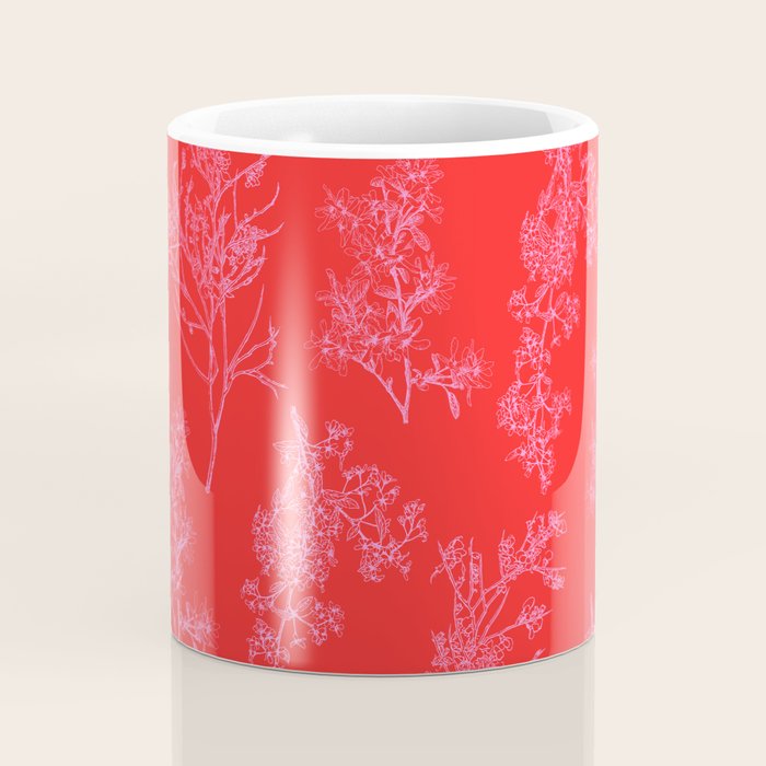 Preppy Pink and Red Bold Botanical Cottage Floral Pattern Coffee Mug Gallery Image 4