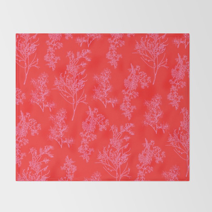 Preppy Pink and Red Bold Botanical Cottage Floral Pattern Throw Blanket Gallery Image 2