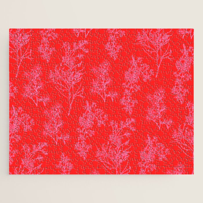 Preppy Pink and Red Bold Botanical Cottage Floral Pattern Jigsaw Puzzle Gallery Image 1