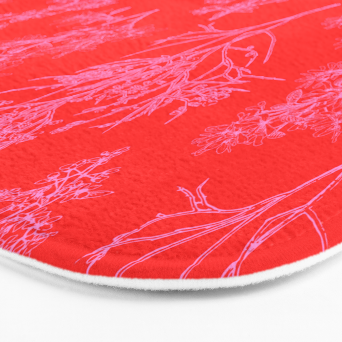 Preppy Pink and Red Bold Botanical Cottage Floral Pattern Bath Mat Gallery Image 3