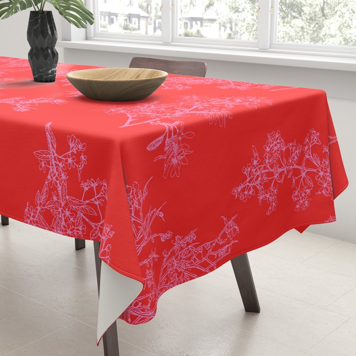 Preppy Pink and Red Bold Botanical Cottage Floral Pattern Tablecloth Gallery Image 3
