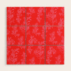 Preppy Pink and Red Bold Botanical Cottage Floral Pattern Wood Wall Art Gallery Image 1