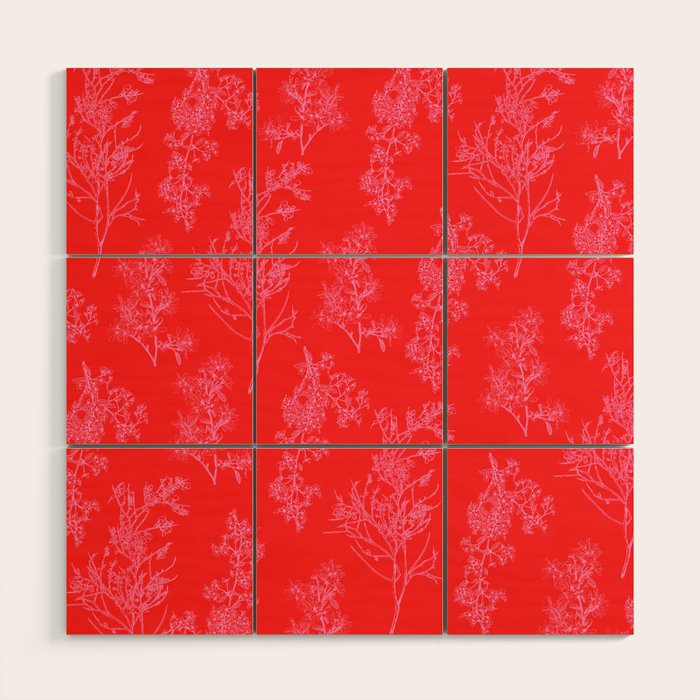 Preppy Pink and Red Bold Botanical Cottage Floral Pattern Wood Wall Art Gallery Image 1
