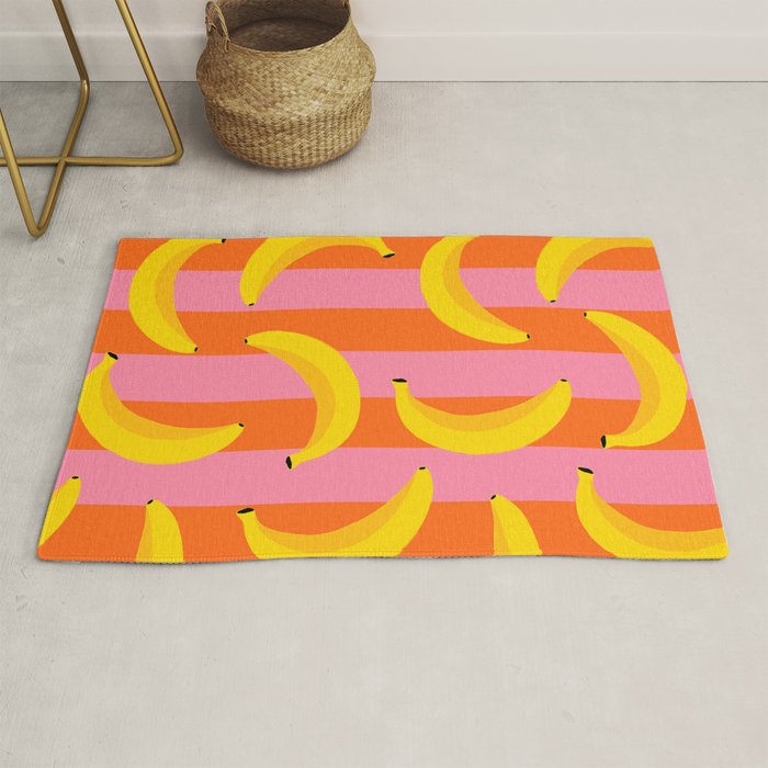 La Banane - Banana fruit market poster on aqua and pink and orange Rug Gallery Image 1