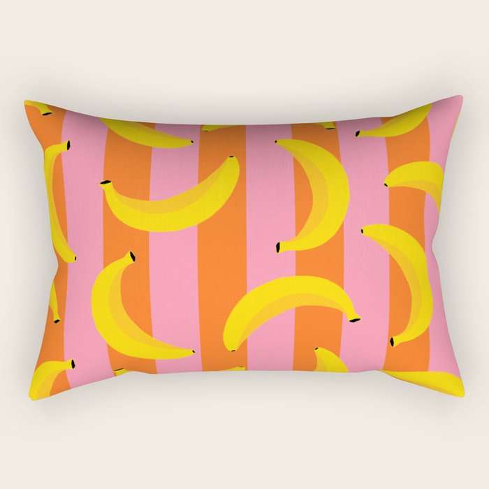 La Banane - Banana fruit market poster on aqua and pink and orange Rectangular Pillow Gallery Image 2