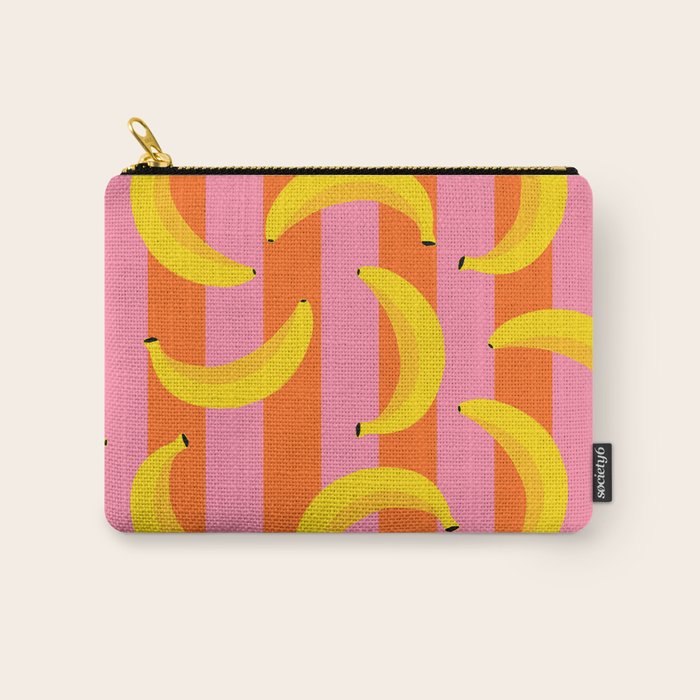 La Banane - Banana fruit market poster on aqua and pink and orange Carry All Pouch Gallery Image 1
