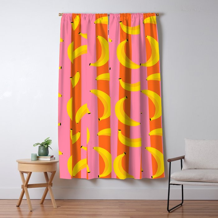 La Banane - Banana fruit market poster on aqua and pink and orange Window Curtain Gallery Image 5