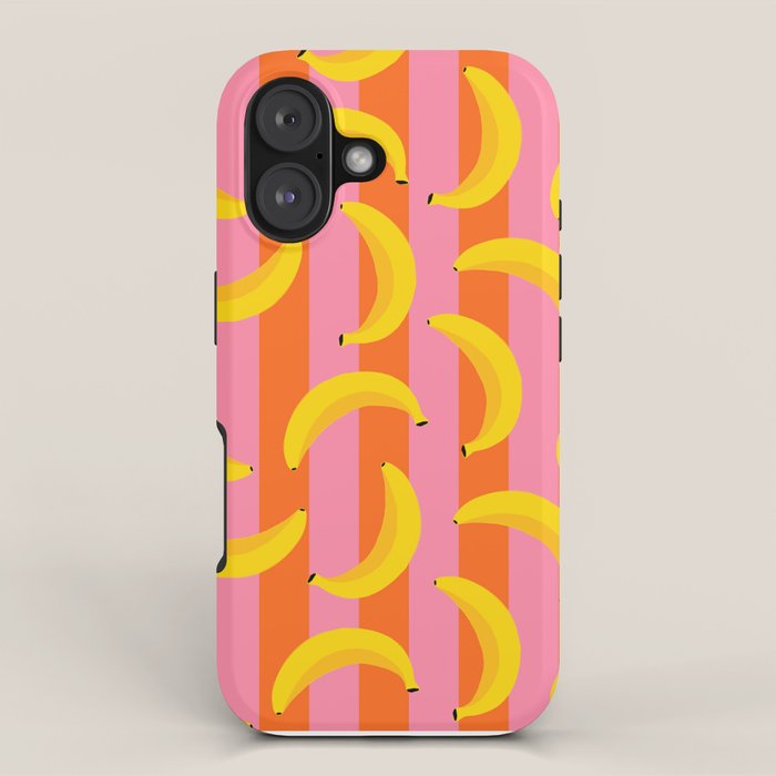 La Banane - Banana fruit market poster on aqua and pink and orange iPhone Case Gallery Image 1