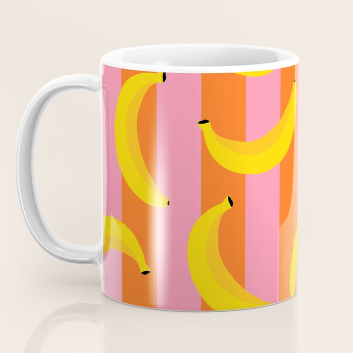 La Banane - Banana fruit market poster on aqua and pink and orange Coffee Mug Gallery Image 3