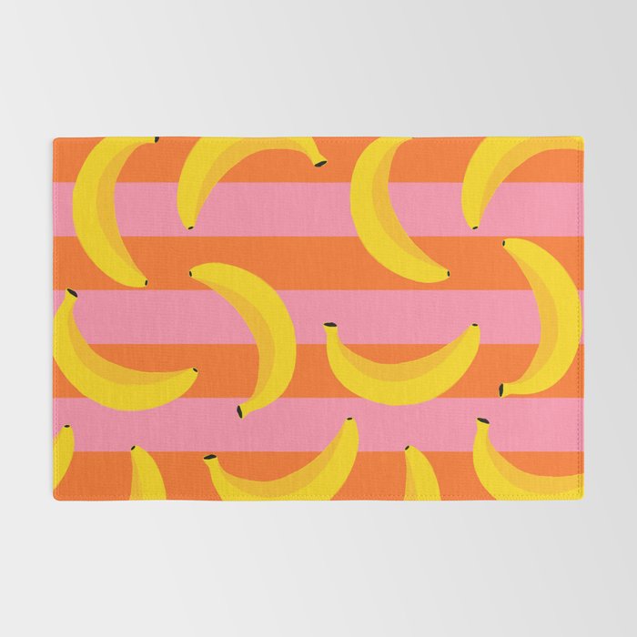 La Banane - Banana fruit market poster on aqua and pink and orange Rug Gallery Image 2
