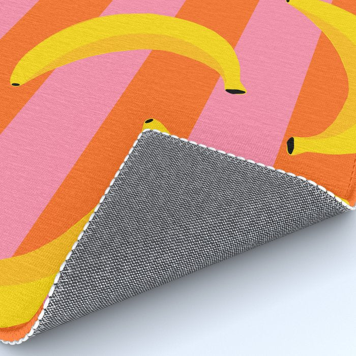 La Banane - Banana fruit market poster on aqua and pink and orange Rug Gallery Image 4
