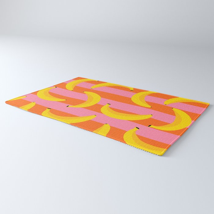 La Banane - Banana fruit market poster on aqua and pink and orange Rug Gallery Image 3
