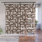 Mid Century Modern Piquet Abstract Multi Pattern in 70s Dark Brown and Beige Wall Mural Gallery Image 1