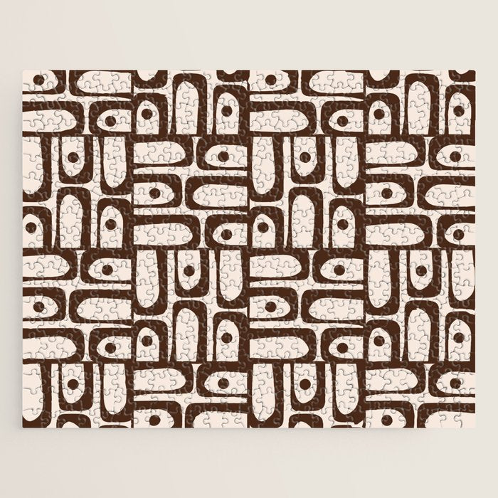 Mid Century Modern Piquet Abstract Multi Pattern in 70s Dark Brown and Beige Jigsaw Puzzle Gallery Image 1