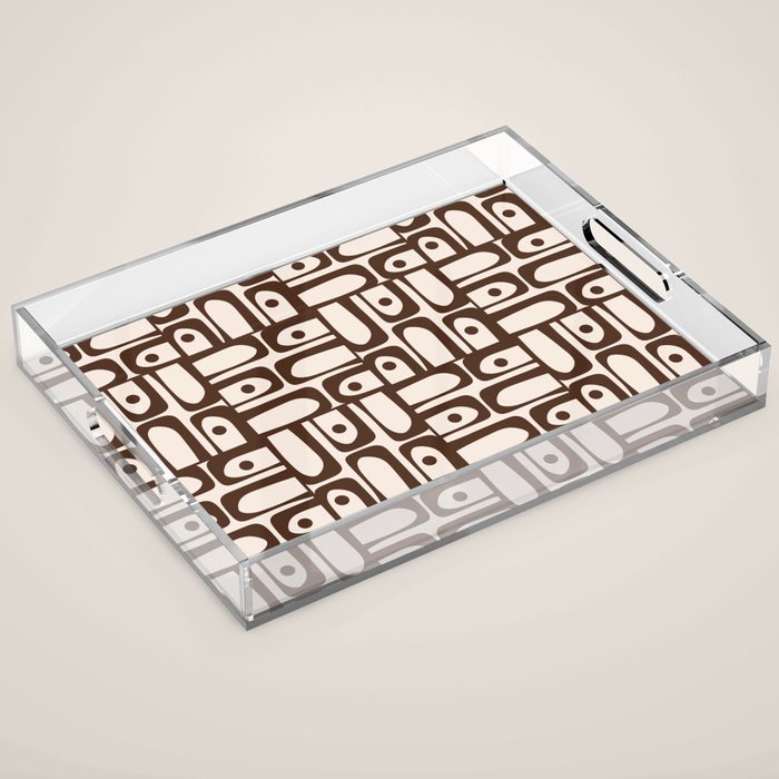 Mid Century Modern Piquet Abstract Multi Pattern in 70s Dark Brown and Beige Acrylic Tray Gallery Image 1
