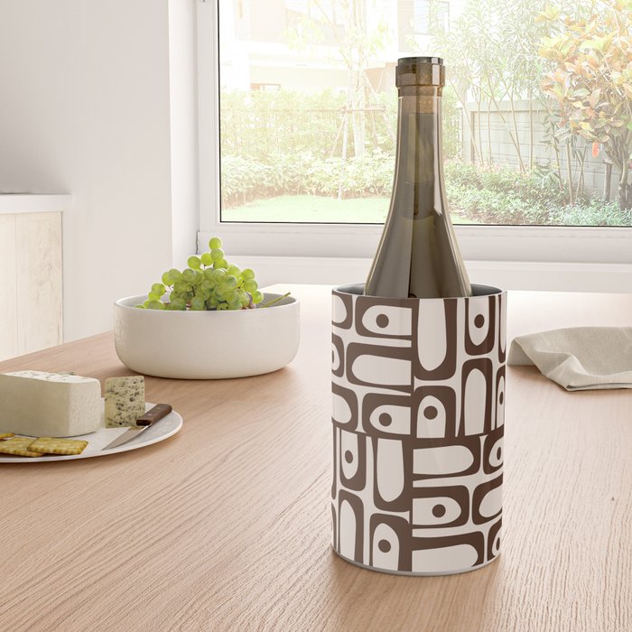 Mid Century Modern Piquet Abstract Multi Pattern in 70s Dark Brown and Beige Wine Chiller Gallery Image 4