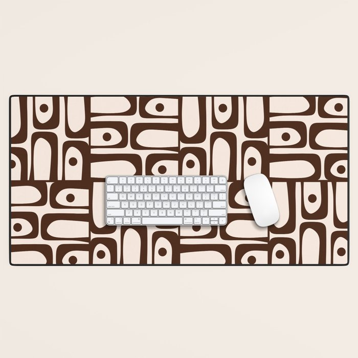 Mid Century Modern Piquet Abstract Multi Pattern in 70s Dark Brown and Beige Desk Mat Gallery Image 1