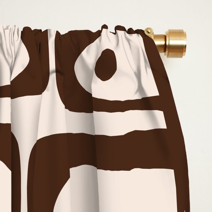 Mid Century Modern Piquet Abstract Multi Pattern in 70s Dark Brown and Beige Window Curtain Gallery Image 2
