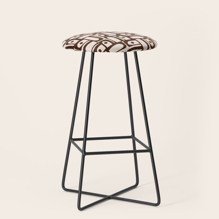 Mid Century Modern Piquet Abstract Multi Pattern in 70s Dark Brown and Beige Stool Gallery Image 1