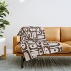 Mid Century Modern Piquet Abstract Multi Pattern in 70s Dark Brown and Beige Throw Blanket Gallery Image 1