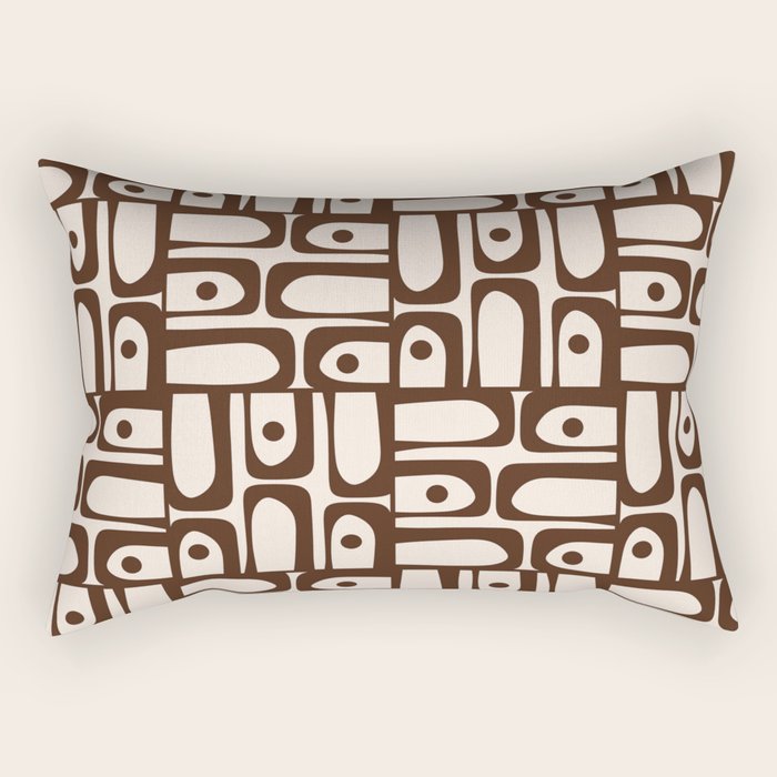 Mid Century Modern Piquet Abstract Multi Pattern in 70s Dark Brown and Beige Rectangular Pillow Gallery Image 2