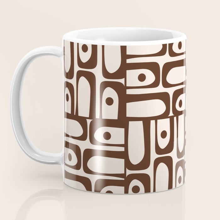Mid Century Modern Piquet Abstract Multi Pattern in 70s Dark Brown and Beige Coffee Mug Gallery Image 3