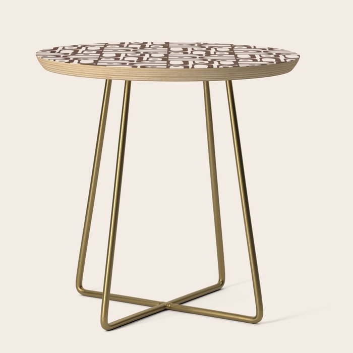 Mid Century Modern Piquet Abstract Multi Pattern in 70s Dark Brown and Beige Side Table Gallery Image 1